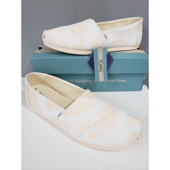 NEW Toms Alpargata Peach Cow Print 8.5 Slip On Farmer Rodeo Ranch Shoe Pink - Picture 1 of 7